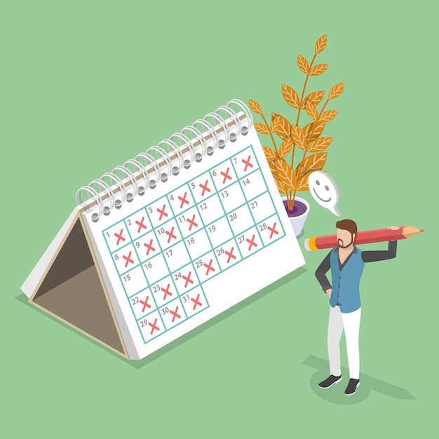 Illustrazione a vettore piatto isometrico 3d di un modello di settimana lavorativa flessibile di 4 giorni