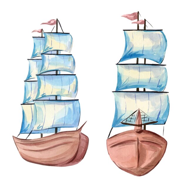 Illustrazione acquerello raffigurante uno yacht Nave marittima su sfondo bianco