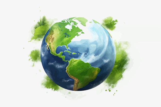 Illustrazione ad acquerello del pianeta Terra Pianeta Terra su uno sfondo bianco isolato