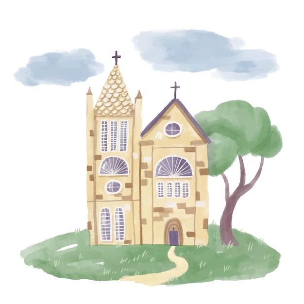 Illustrazione ad acquerello della piccola chiesa