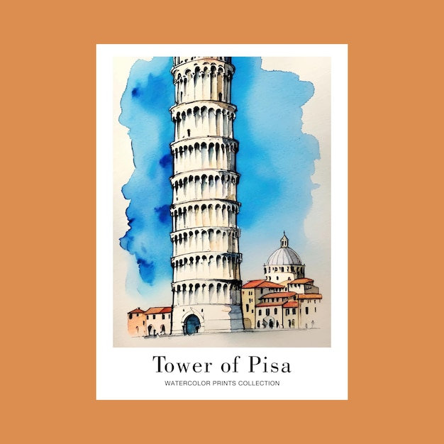 Illustrazione ad acquerello della Torre di Pisa