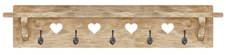 Vettore illustrazione ad acquerello di appendiabiti in legno con cuori per la stampa della famiglia di cinque membri