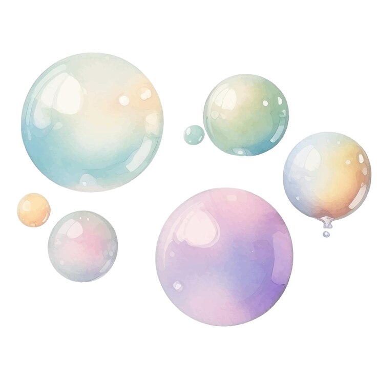 Vettore illustrazione ad acquerello di bolle di sapone disegnata a mano illustrazione vettoriale colorata isolata su sfondo bianco