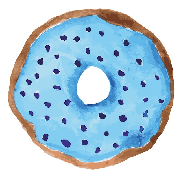 illustrazione ad acquerello di ciambella blu con decorazione rosa Ciambella ad acquerello