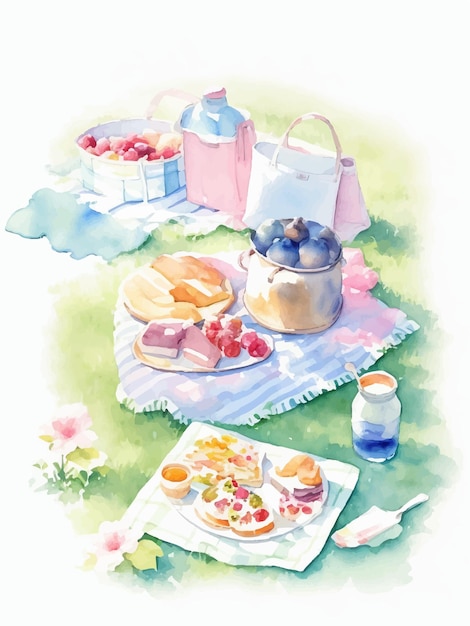 Illustrazione ad acquerello di cibo per picnic