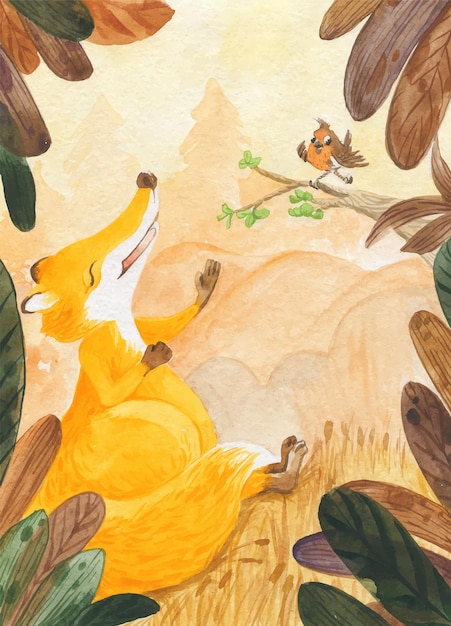 Illustrazione ad acquerello di una volpe che ride