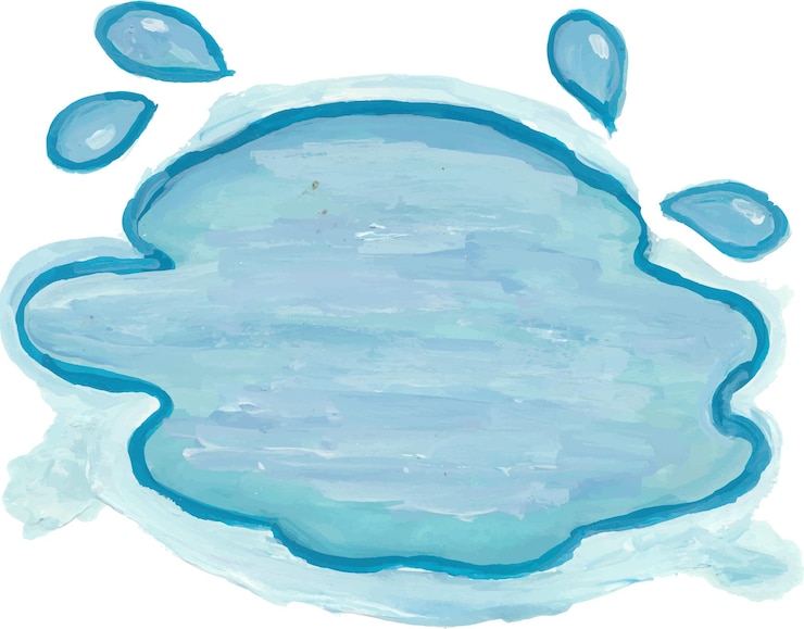 Vettore illustrazione ad acquerello disegnata a mano di una goccia d'acqua e di una pozzanghera