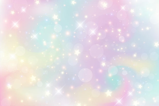 Illustrazione ad acquerello fantasy con cielo pastello arcobaleno con stelle Sfondo cosmico unicorno astratto
