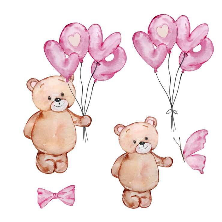 Vettore illustrazione ad acquerello san valentino simpatico orsacchiotto