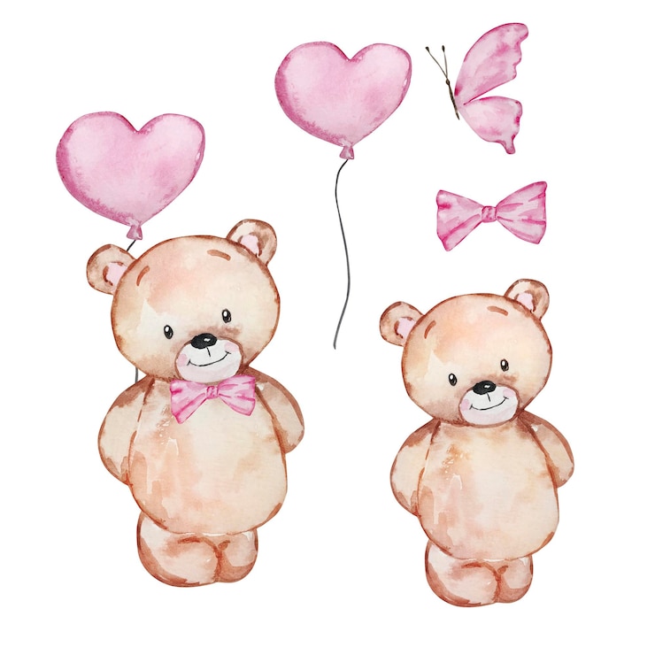 Vettore illustrazione ad acquerello san valentino simpatico orsacchiotto