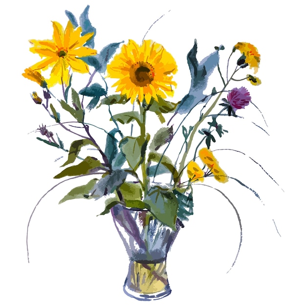 Illustrazione ad acquerello vettoriale di un bouquet di fiori