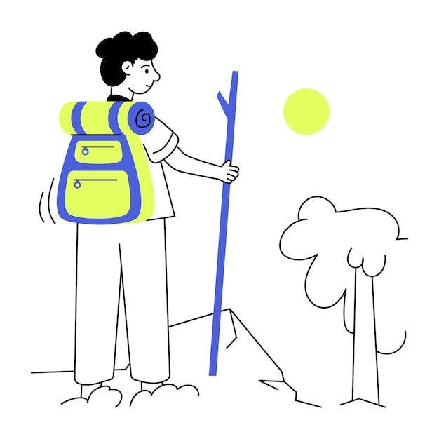 Illustrazione al tratto pronta per l'uso del ragazzo da campeggio