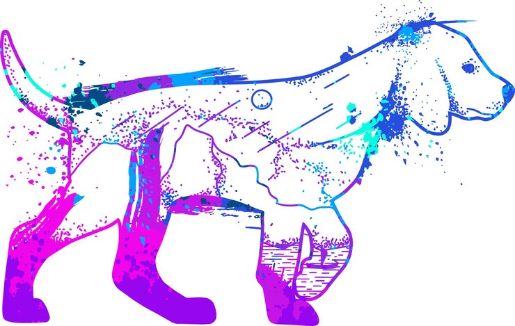 Vettore illustrazione animale astratta con stile acquerello al neon - disegno del cane
