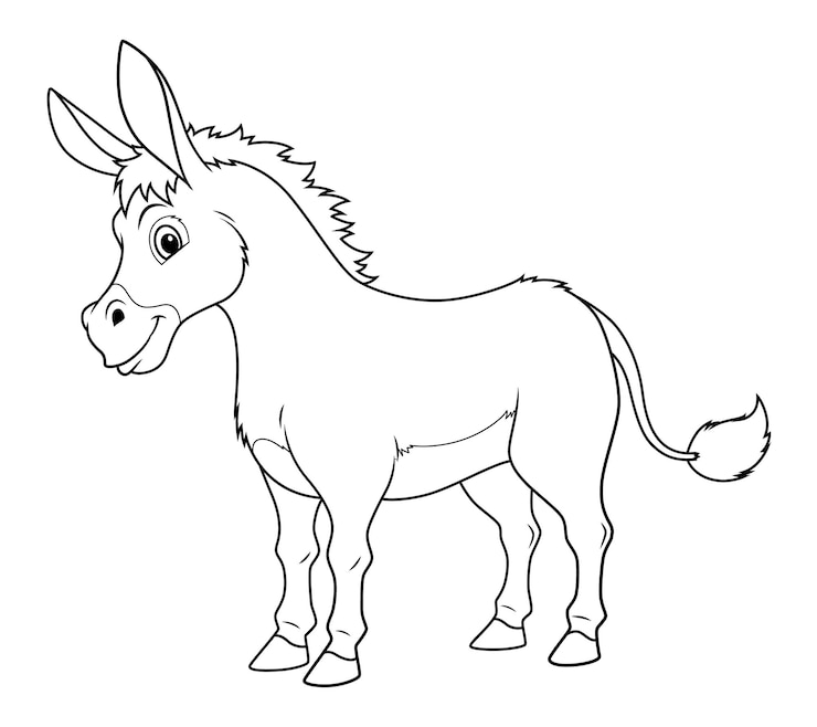 Illustrazione animale del fumetto dell'asino BW