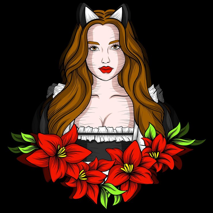 Vettore illustrazione arte cameriera con tatuaggio floreale e design tshirt