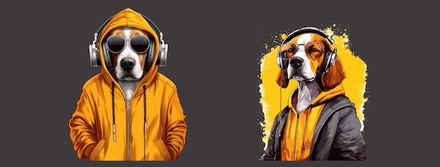 Illustrazione artistica moderna di persona anonima in elegante giacca gialla e cuffie Gioventù urbana astratta