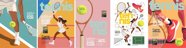 Illustrazione astratta vettoriale di una tennista donna e di un tennista uomo su