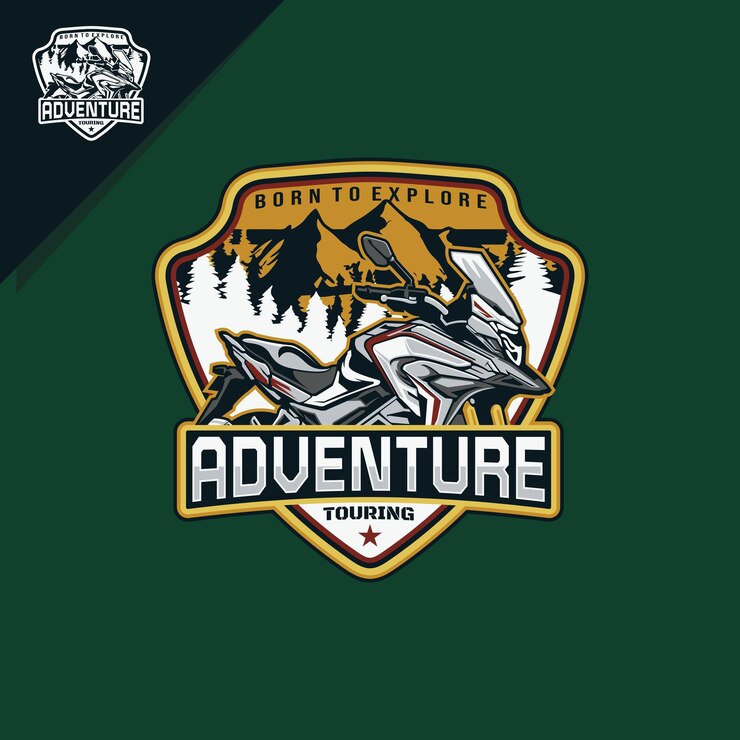 illustrazione avventurosa della motocicletta da turismo per emblemi o icone del logo
