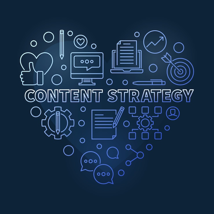 Vettore illustrazione blu lineare del cuore di concetto contento di strategia