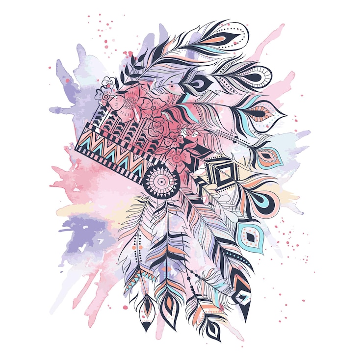Vettore illustrazione boho con copricapo di piume