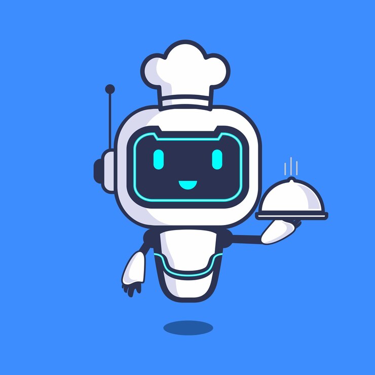 Vettore illustrazione chef cibo robot carattere tecnologia vettoriale