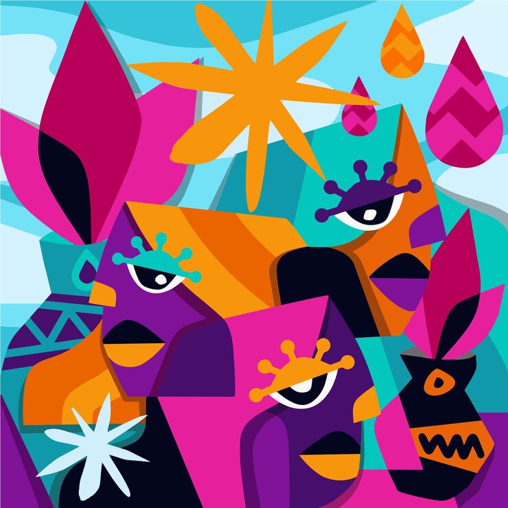 Illustrazione colorata del cubismo affollato per il tuo lavoro di progettazione