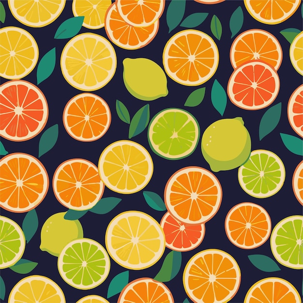 Illustrazione colorata di agrumi con limoni arance e lime con foglie verdi Perfetto