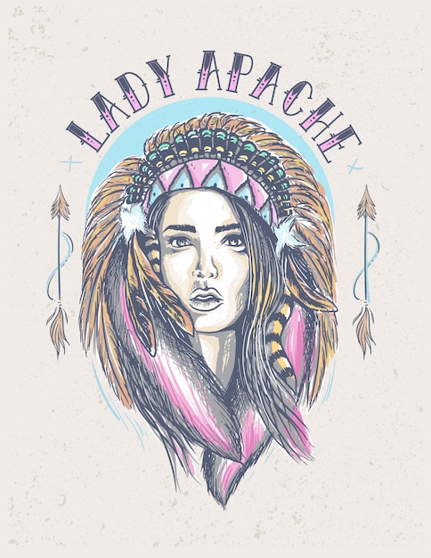 Illustrazione colorata di Lady Indian Apache