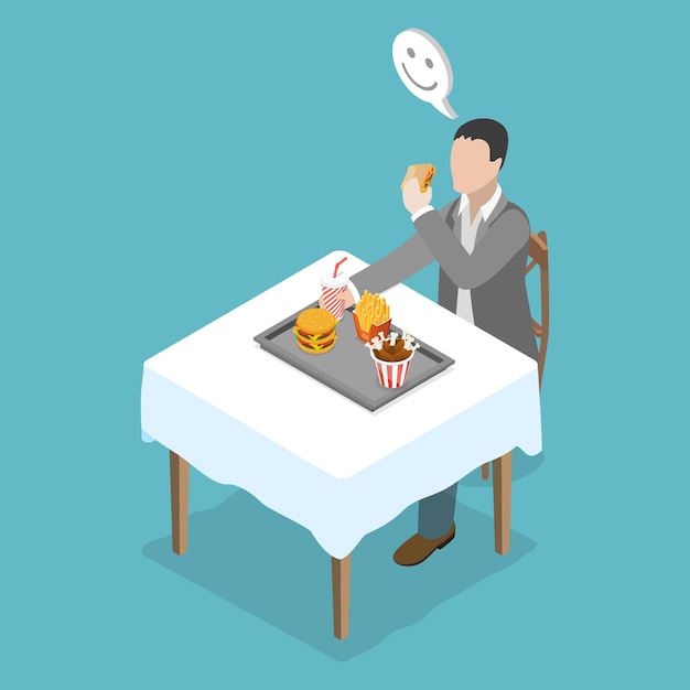 Illustrazione concettuale 3D a vettore piatto isometrico di un'alimentazione non salutare