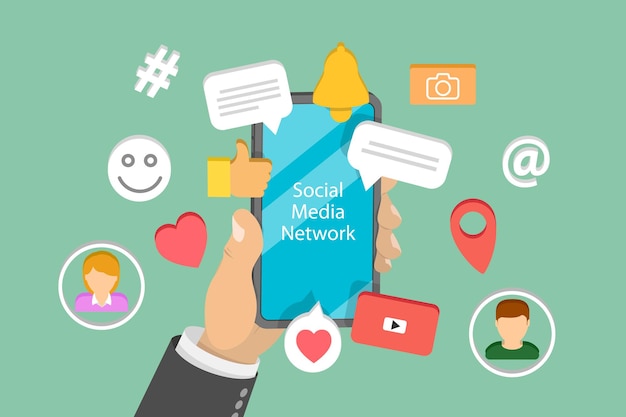 Illustrazione concettuale a vettore piatto isometrico 3D della rete di social media