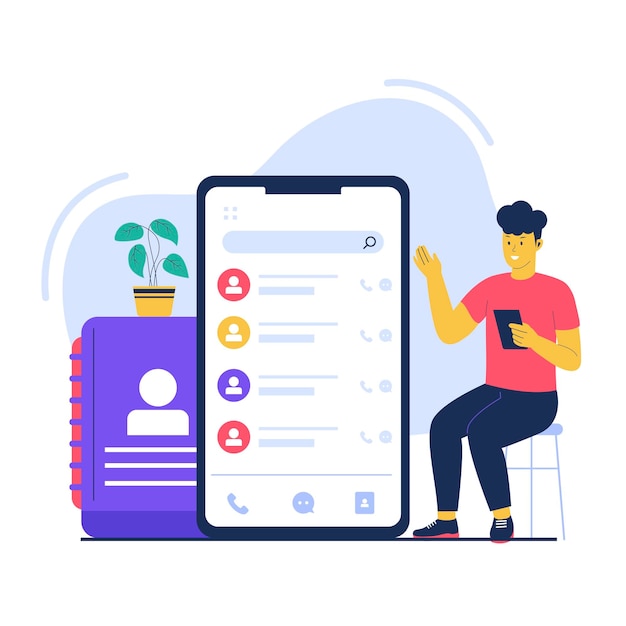 Illustrazione concettuale delle app della rubrica telefonica dei contatti
