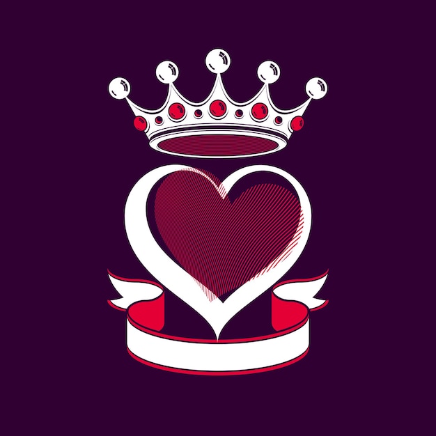Illustrazione concettuale di San Valentino – cuore amorevole con corona reale 3d. Elemento romantico dell'idea di matrimonio, ideale per l'uso nella progettazione grafica.