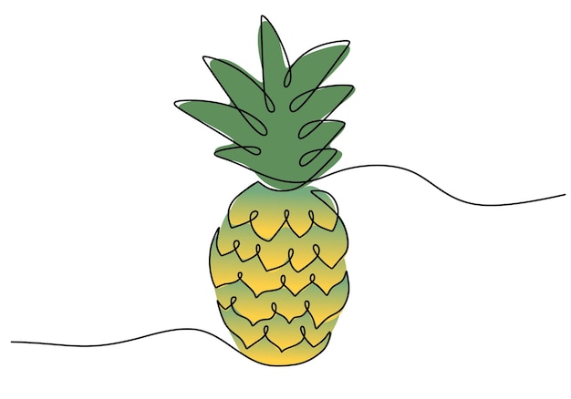 Illustrazione continua di un vettore di frutta con disegno a una linea di ananas