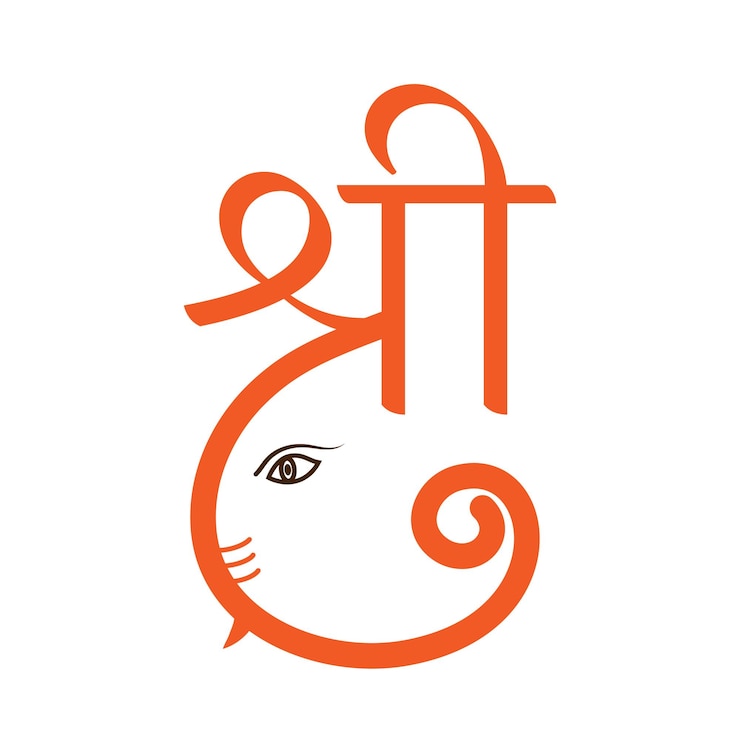 Vettore illustrazione creativa della testa di ganpati bappa con il simbolo di shree per il logo di ganesh chaturthi ganpati shree