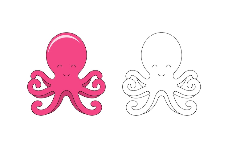 Vettore illustrazione da colorare per bambini con modello vettoriale di polpo