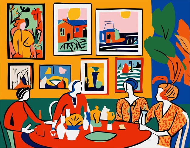 Illustrazione dal design piatto ispirata alle opere d'arte ritagliate di Matisse