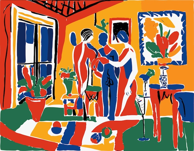 Illustrazione dal design piatto ispirata alle opere d'arte ritagliate di Matisse