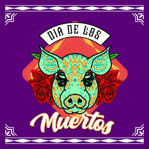 Illustrazione decorativa del Messico del giorno dei morti con la testa di maiale