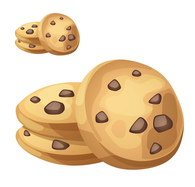 Illustrazione dei biscotti con gocce di cioccolato Icona vettore cartone animato isolata su sfondo bianco