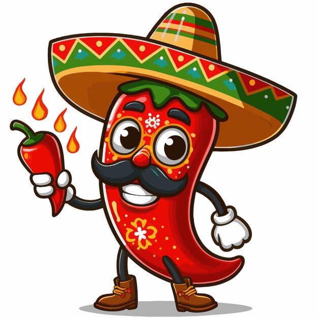 Illustrazione dei cartoni animati di Chilli Pepper Fiesta per il Cinco de Mayo