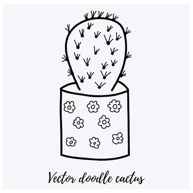 Illustrazione del cactus del doodle vettoriale Pianta da casa d'arte in linea nera in una pentola. Per disegni e sfondi