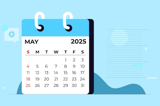 Illustrazione del calendario di maggio 2025 Moderno disegno del calendario della scrivania blu