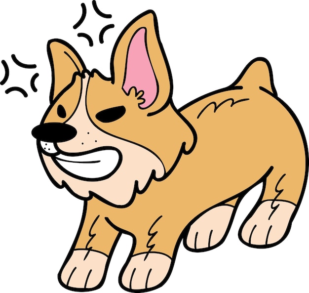 Illustrazione del cane Corgi arrabbiato disegnato a mano in stile doodle