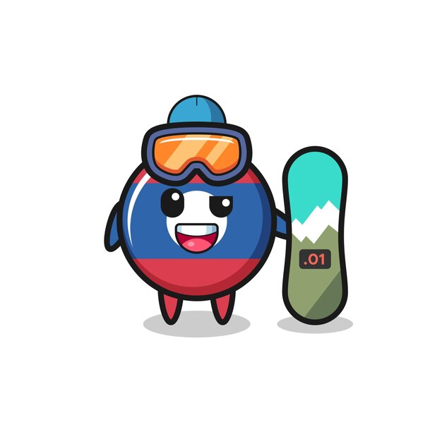 Illustrazione del carattere della bandiera del laos con stile di snowboard