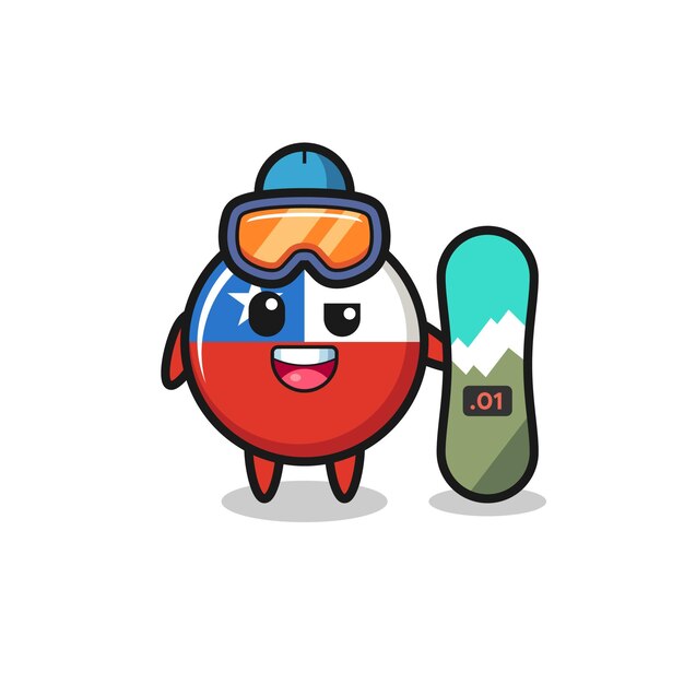 Illustrazione del carattere distintivo della bandiera del Cile con stile snowboard