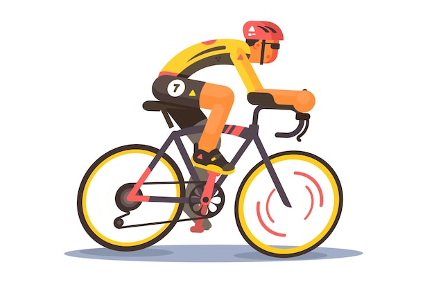 Illustrazione del ciclista dell'atleta di sport. Uomo in abbigliamento sportivo e casco in bicicletta