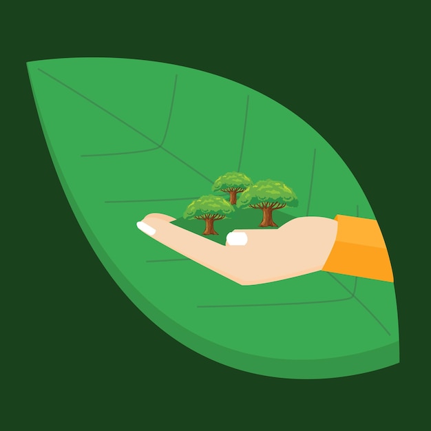 illustrazione del concetto di ambiente a foglia di pianta a mano verde