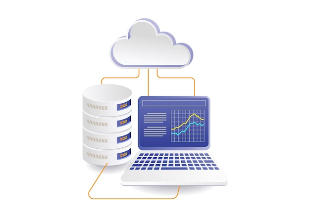 Illustrazione del concetto di analisi dei dati del server cloud tecnologico