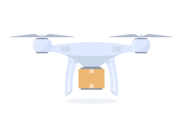 Illustrazione del concetto di consegna del drone Quadrocopter di consegna con pacchetto Illustrazione vettoriale in stile piatto