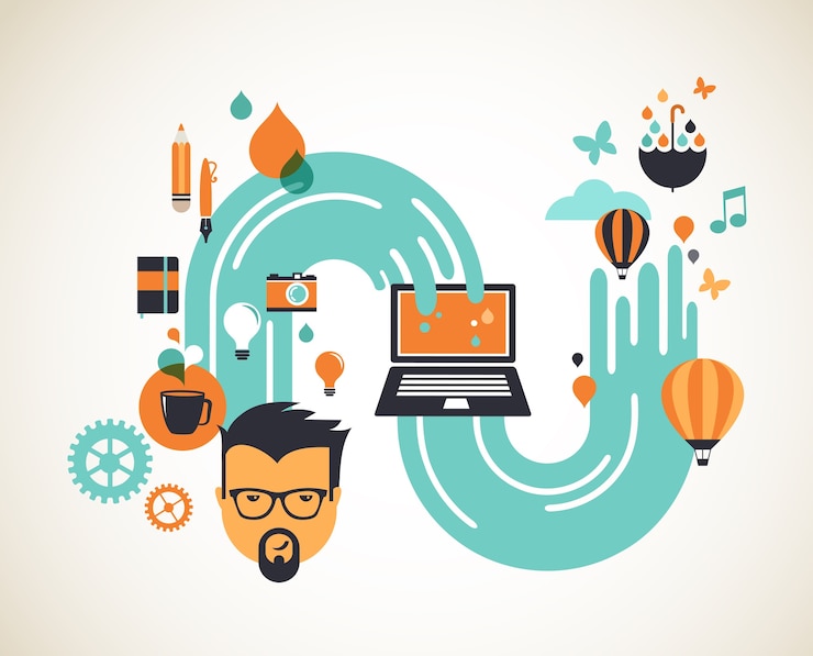 Vettore illustrazione del concetto di design, creatività, idea e innovazione